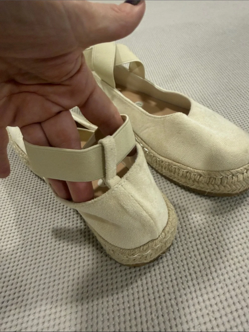 Women's Cream Espadrille Platform Flats with Ankle Wrap
